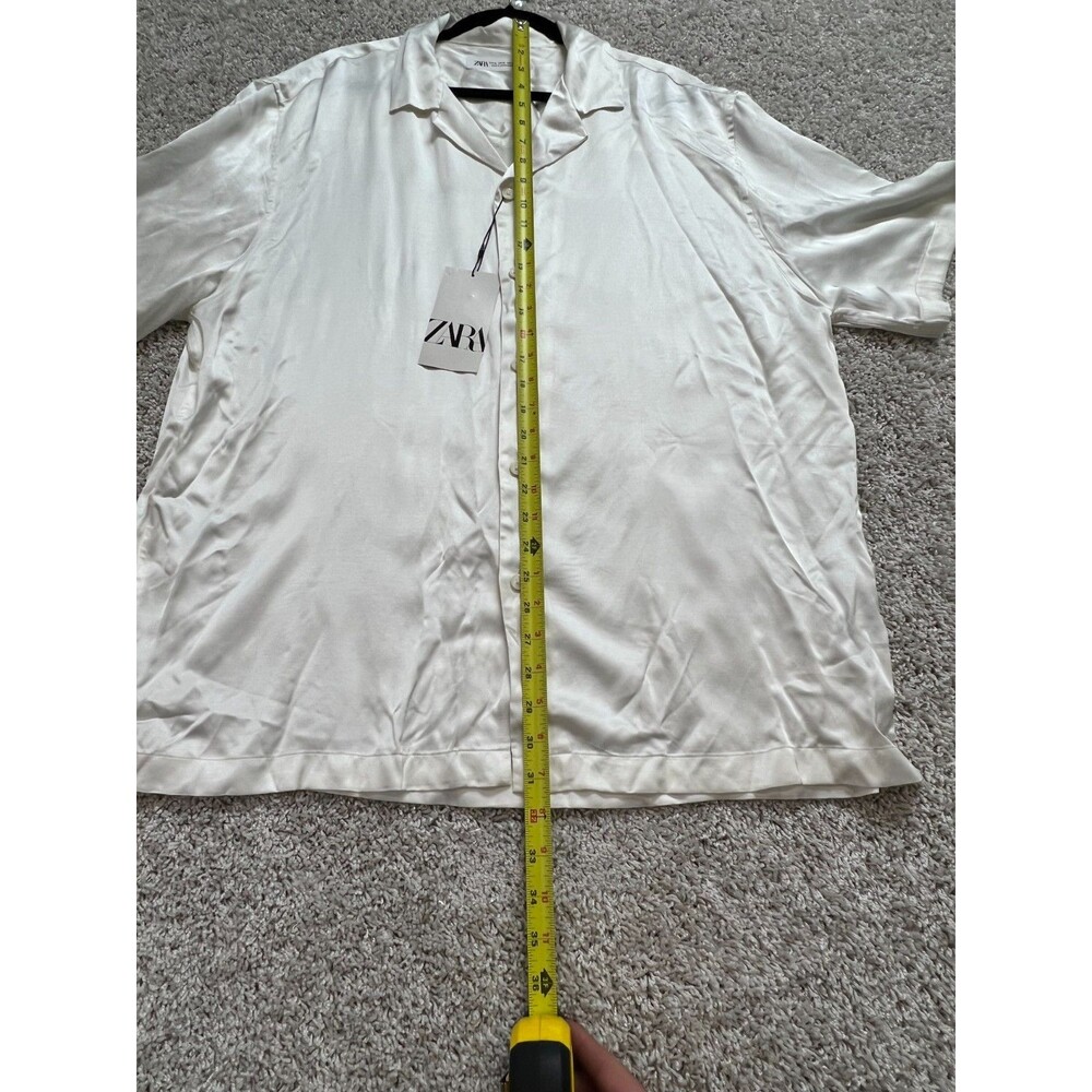 ZARA Men’s Button Up Shirt White Satin Short Sleeve Casual Dress NWT Size XL - Picture 3 of 10